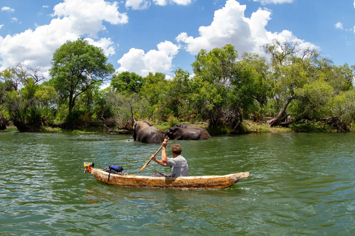A mokoro canoe on a quiet channel