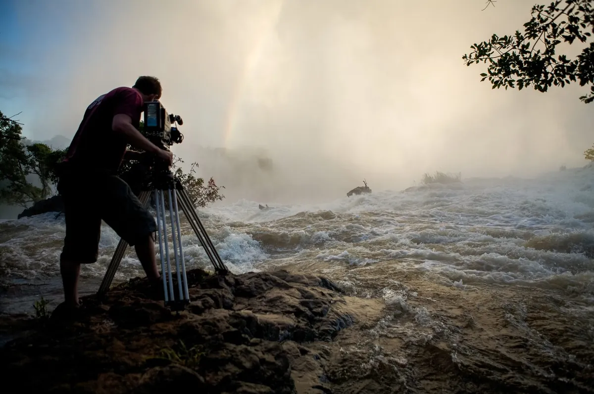 Filming at the lip of the falls